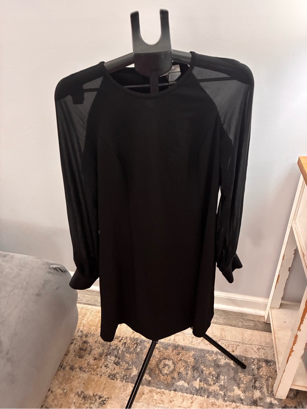 Calvin Klein Black Midi Dress with Sheer Sleeves